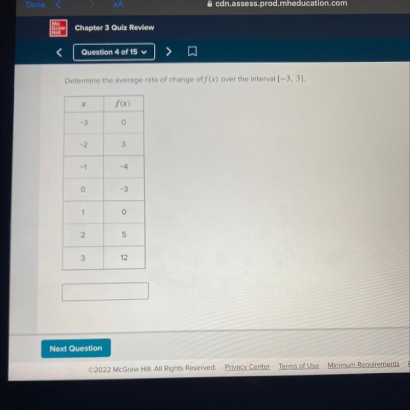 Determine the average rate of f(x) over the interval [-3,3]-example-1