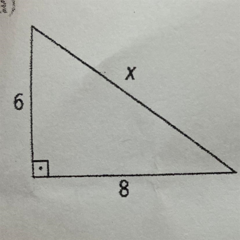 1) Calcule o valor de x nos triângulos retângulos. 6 X 8 R:-example-1