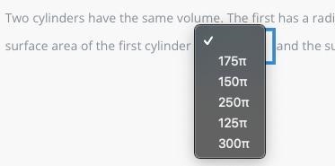 Two cylinders have the same volume. The first has a radius of 5cm and a height of-example-2