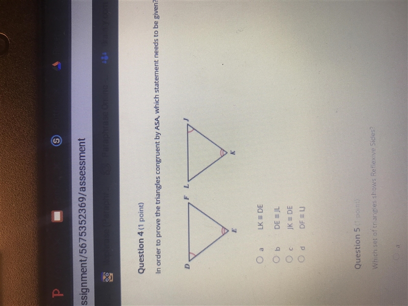 In order to prove the triangles congruent by ASA, which statement needs to be given-example-1