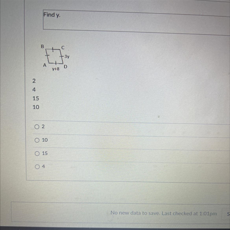 Find y. B C Зу A 8 D м 2 4 15 10-example-1