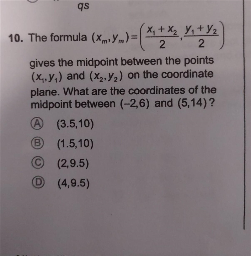 У1 (X m ² m ) = ( X₁ + X₂ X₁ + y ₂ 2 10. The formula (X,Y)= gives the midpoint between-example-1