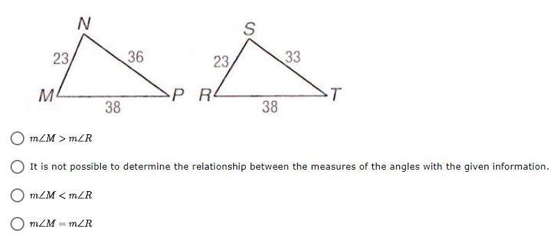 What is the relationship between angles M and R?-example-1