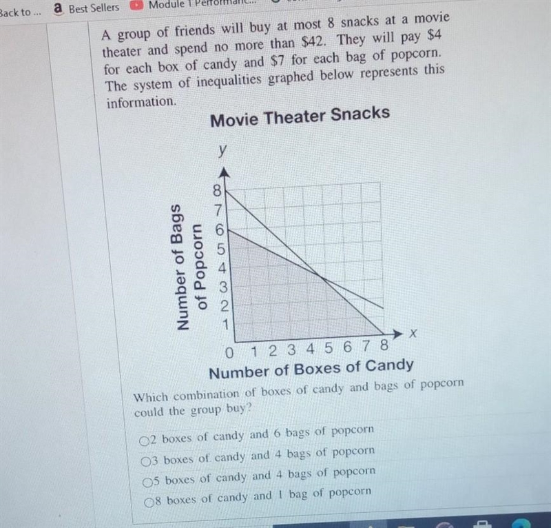 Which combination of boxes of candy and bags of popcorn could the group buy ?-example-1