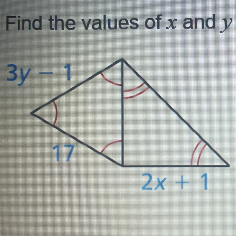 Find the values of x and y in the diagram-example-1