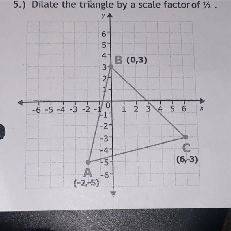 Dilate the triangle by a scale factor of 1/2 pls pls-example-1