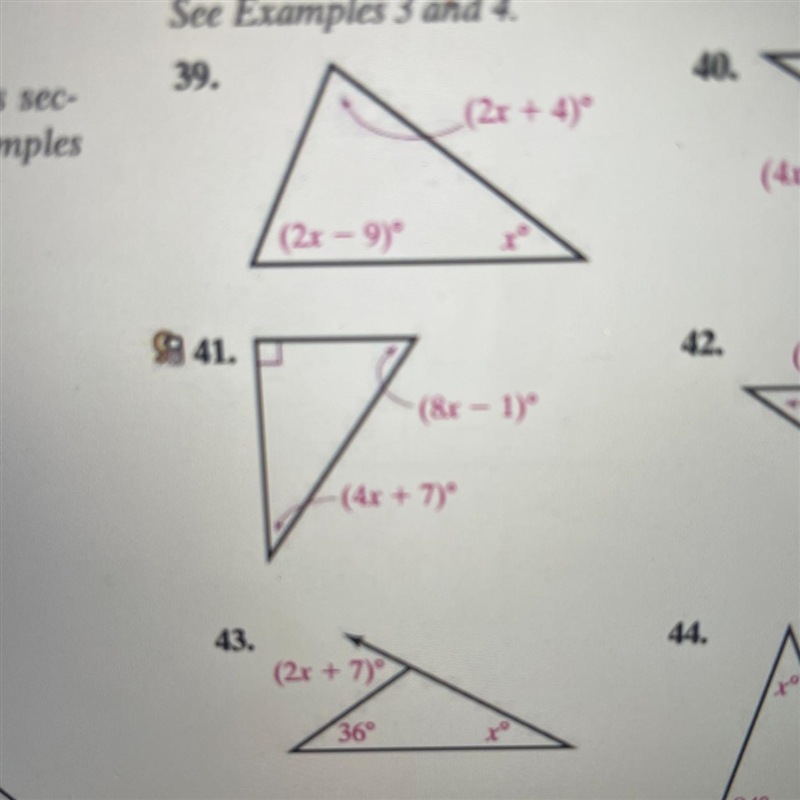 Pls help asap!!! I need to solve for x for these three questions (39 , 41 and 43) PLS-example-1