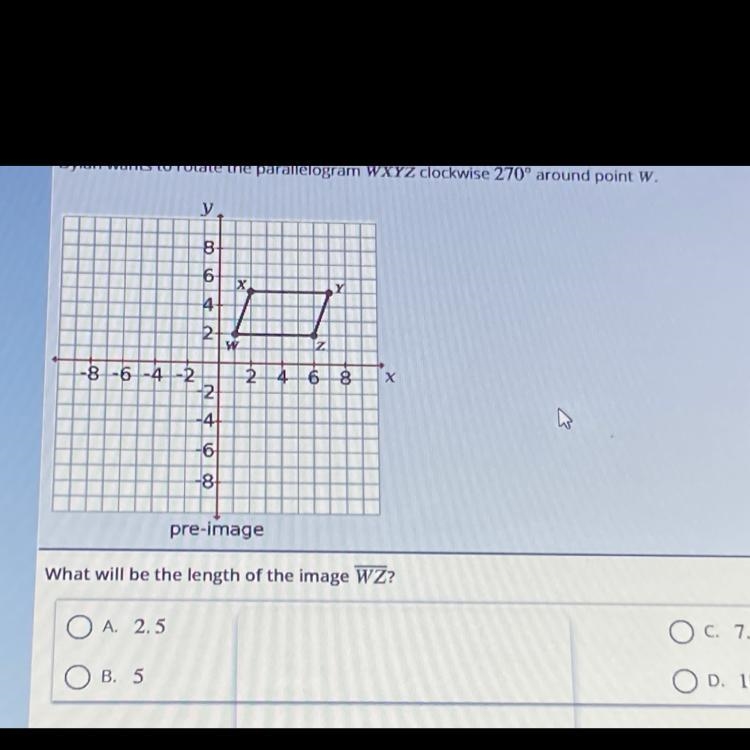 Do you know parallelogram WXYZ Parkway 270° around point W what will be the length-example-1