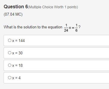 What is the solution to the equation? A. x = 144 B. x = 30 C. x = 18 D. x = 4-example-1