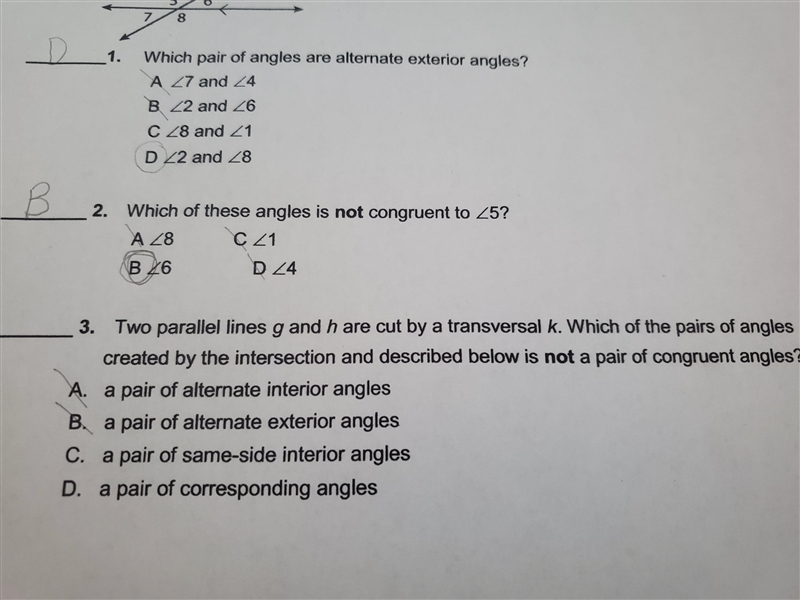 Two parallel lines g and h are cut by a transversal k. Which of the pairs of angles-example-1