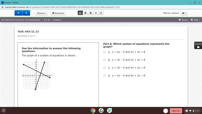 Which system of equations represents the graph?-example-1