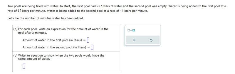 PLEASE HELP I NEED THIS RIGHT NOW!! Two pools are being filled with water. To start-example-1