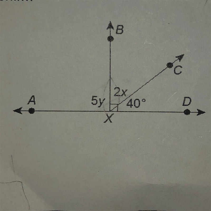 10. Find the value of x. Find the value of y. Then find the measure of each angle-example-1