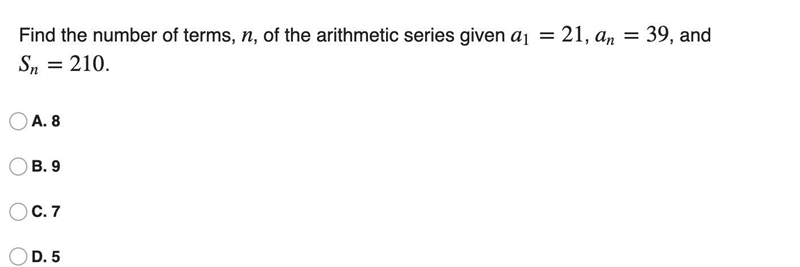 1: Find the number of terms, n, of the arithmetic series given-example-1