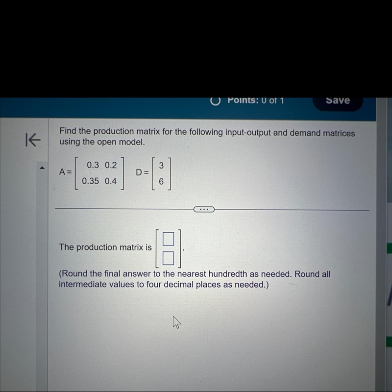 K Find the production matrix for the following input-output and demand matrices using-example-1