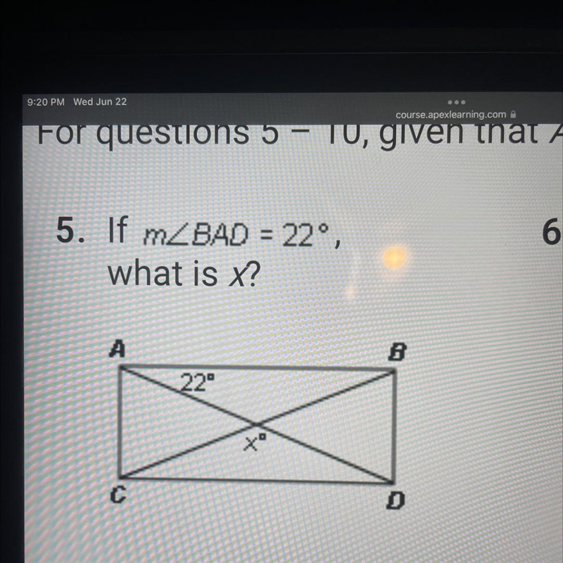 If m/BAD = 22°, what is X? A C 22⁰ B D-example-1