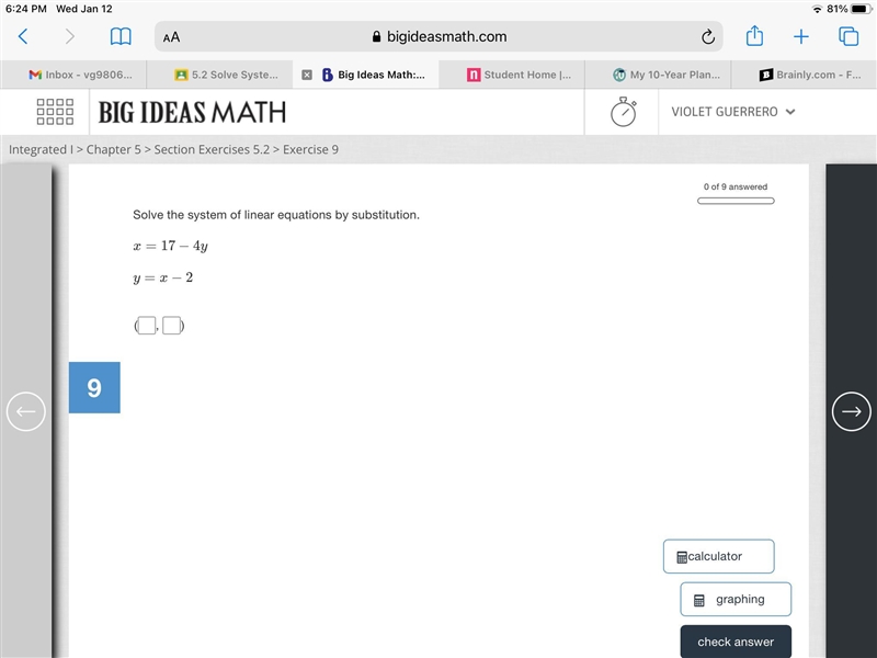 Help pls. Solve the system of linear equations by substitution.-example-1