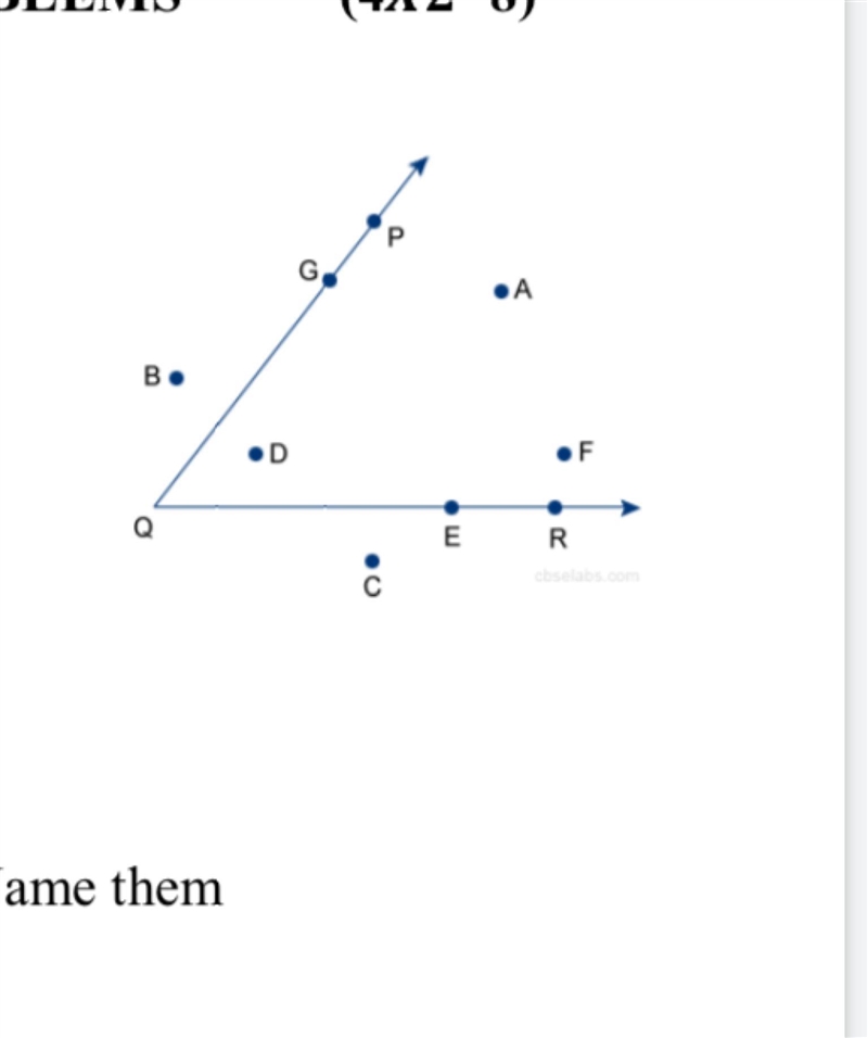 In the given figure, list the points which. (i) Are in the interior of ∠PQR (ii) Are-example-1