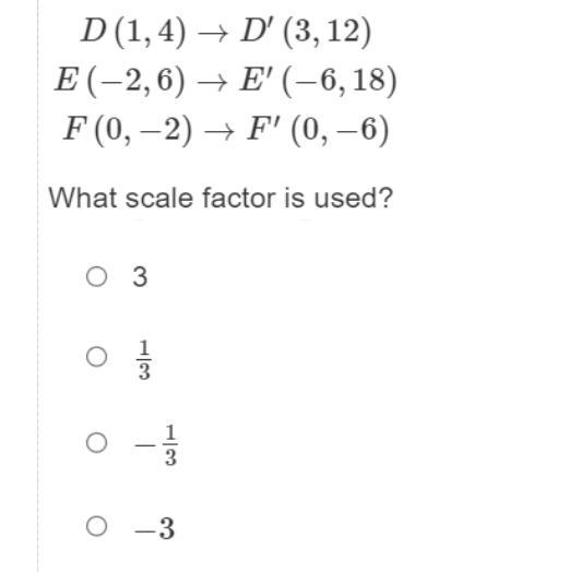 Triangle DEF is dilated to form triangle D'E'F' with center of dilation at the origin-example-1