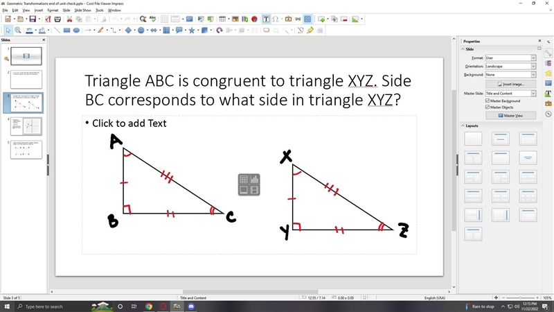 Triangle ABC is congruent to triangle XYZ. Side BC corresponds to what side in triangle-example-1