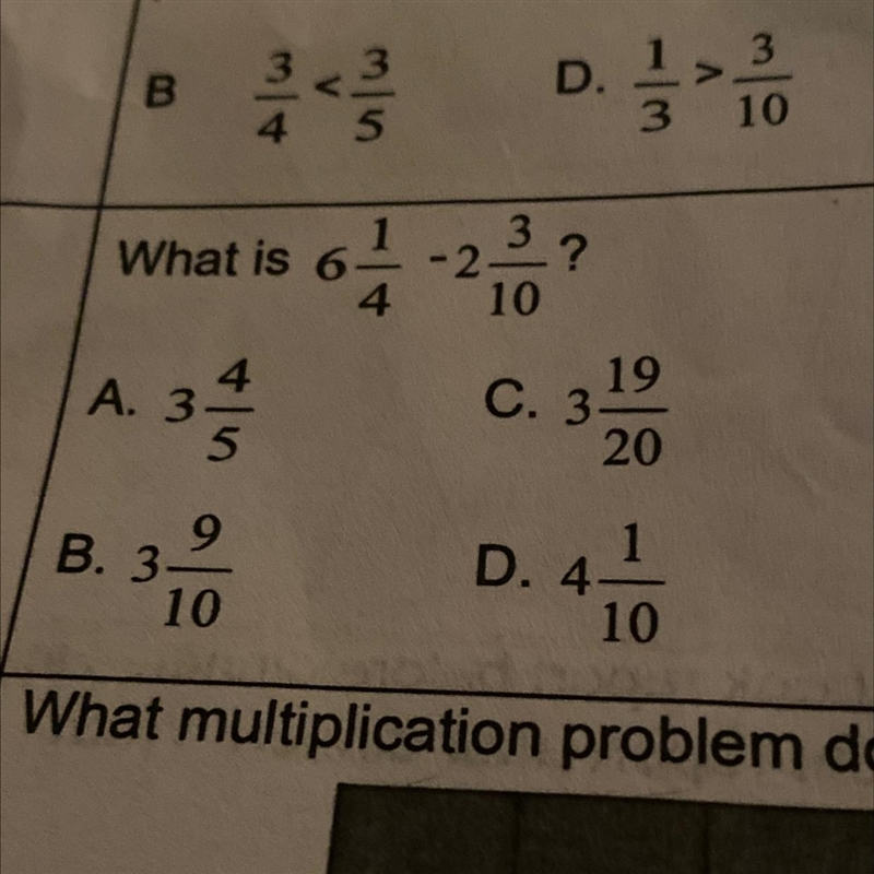 What is 6 4 -237 - ? 10 A. 3. C. 3 19 20 5 B. 3 D. 4 10 10-example-1