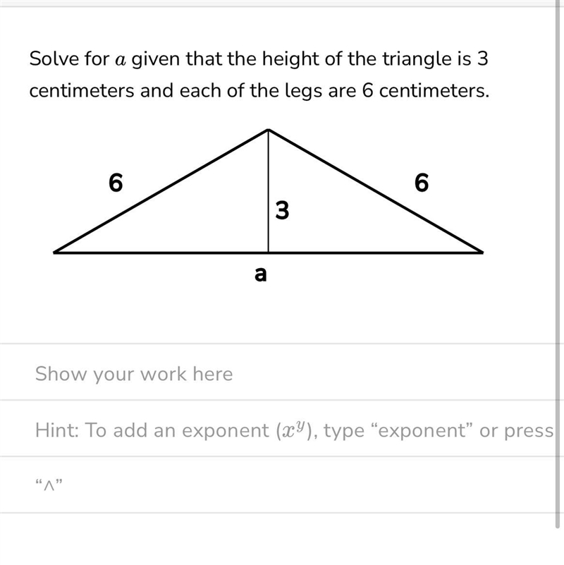 Can someone help? Solve for a given that the height of the triangle is 3 centimeters-example-1