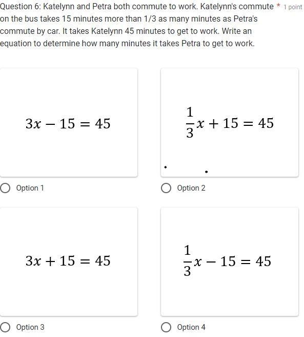 Katelynn and Petra both commute to work. Katelynn's commute on the bus takes 15 minutes-example-1