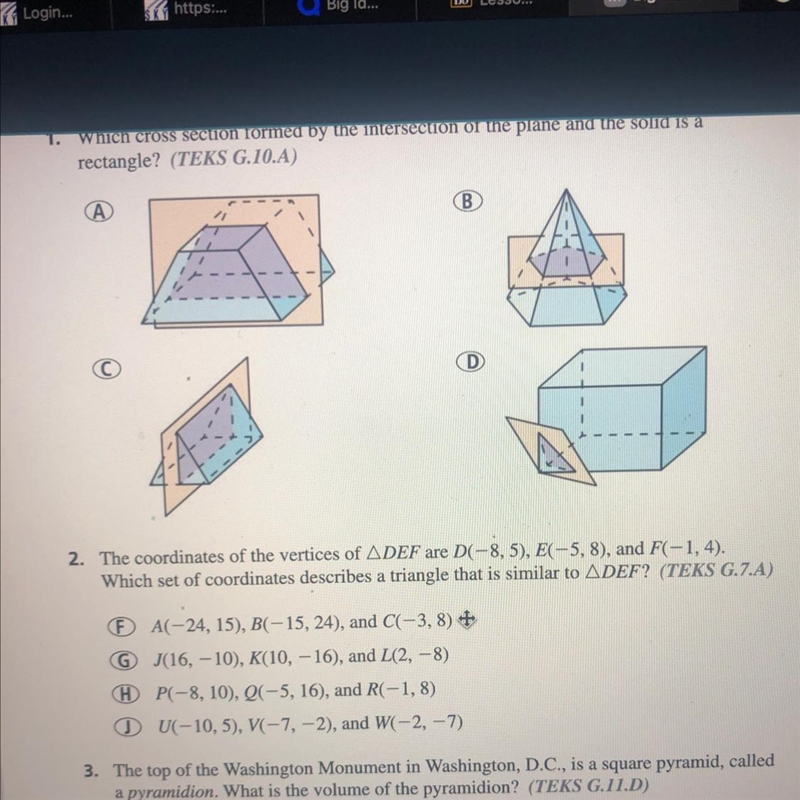 2. The coordinates of the vertices of ADEF are D(-8, 5), E(-5, 8), and F(-1, 4). Which-example-1