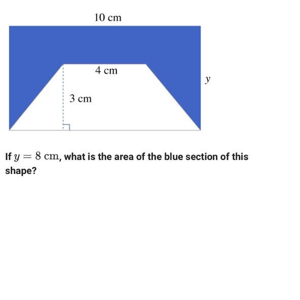 If Y=8 cm, what is the area of the blue section of this shape?-example-1