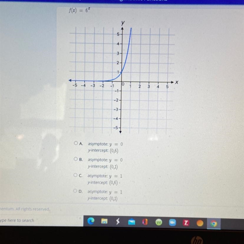 Plato classesWhat are the horizontal asymptote and y-intercept of function f?-example-1