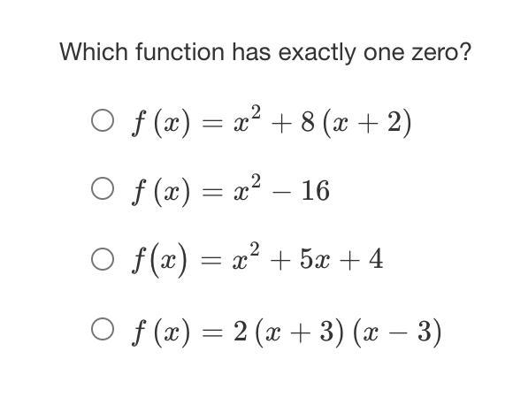 Which function has exactly one zero?-example-1