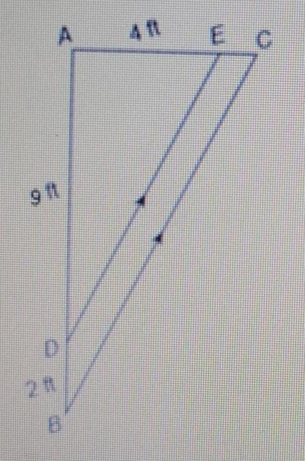 In the image below, DE || BC. Find the measure of EC. Set up a proportion and solve-example-1