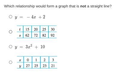 Which relationship would form a graph that is not a straight line?-example-1