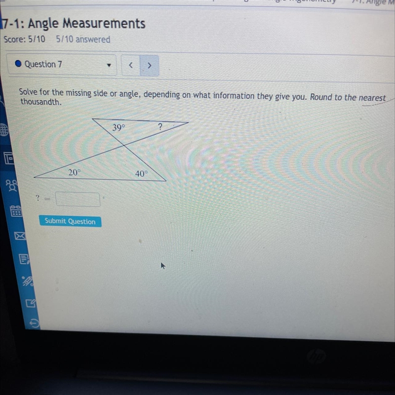 Solve for the missing side or angle-example-1