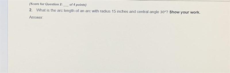 What is the arc length of an arc with radius 15 inches and central angle 30 degrees-example-1