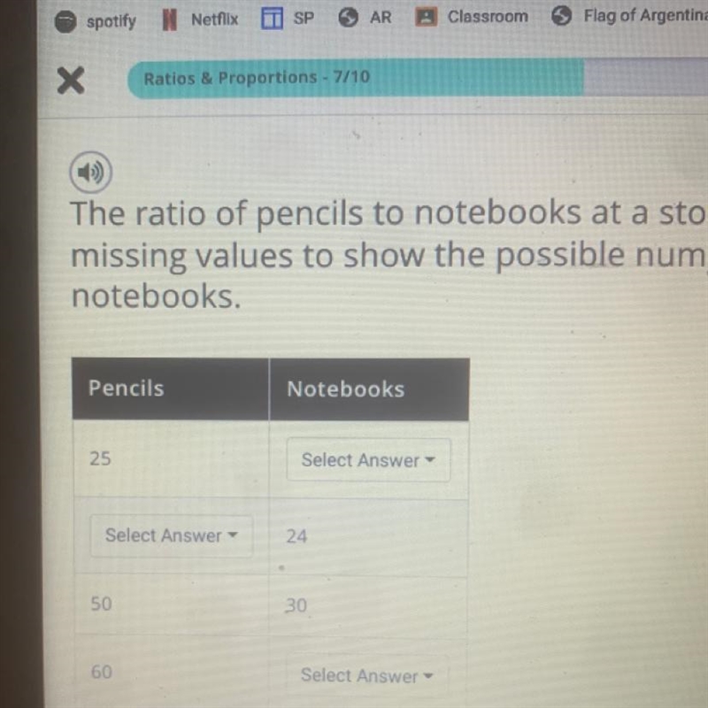 The ratio of pencils to notebooks at a store is 5 to 3. Fill in the The ratio of pencils-example-1