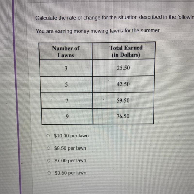 Calculate the rate of change for the situation described in the following table of-example-1