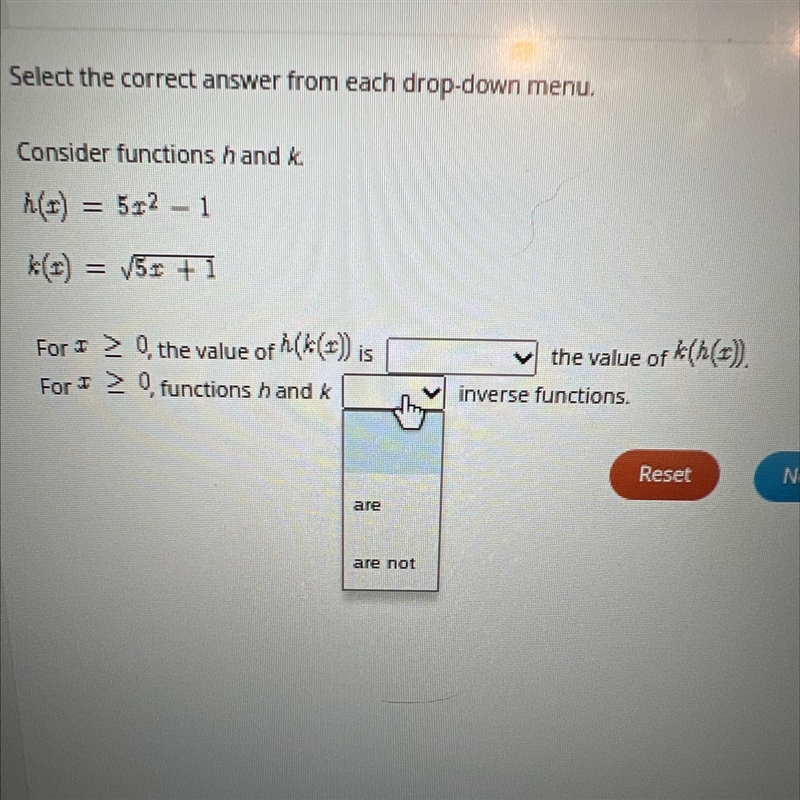 Select the correct answer from each drop-down menu,Consider functions / and k.h(I-example-1