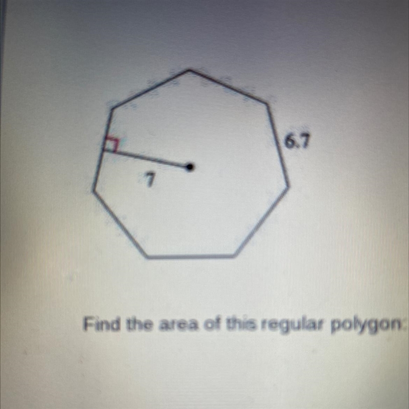 Find the area of this regular polygon. (Round to one decimal spot if necessary)-example-1