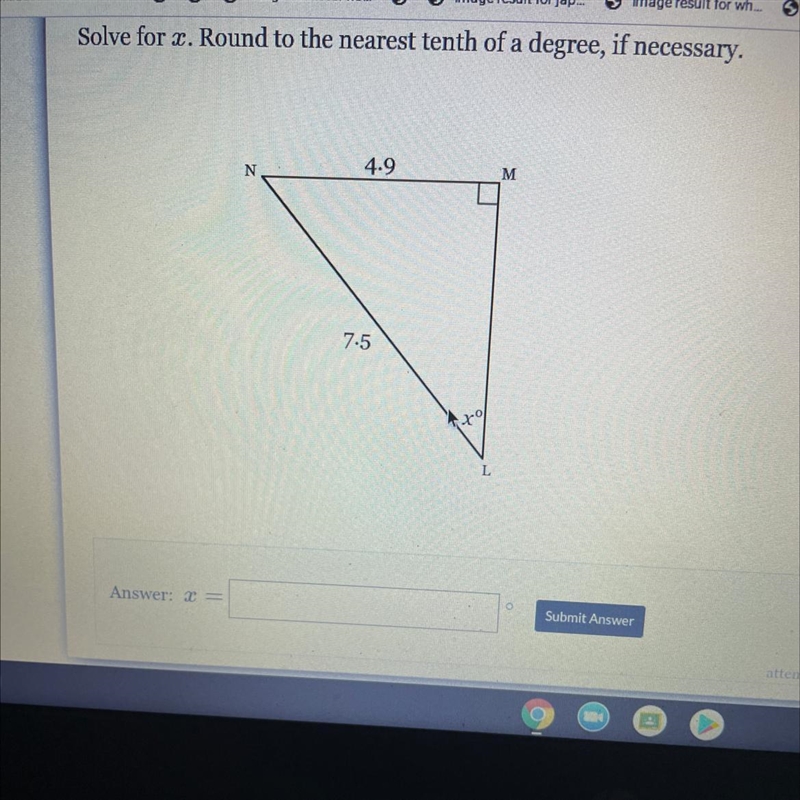 Solve for x round to nearest tenth of a degree-example-1