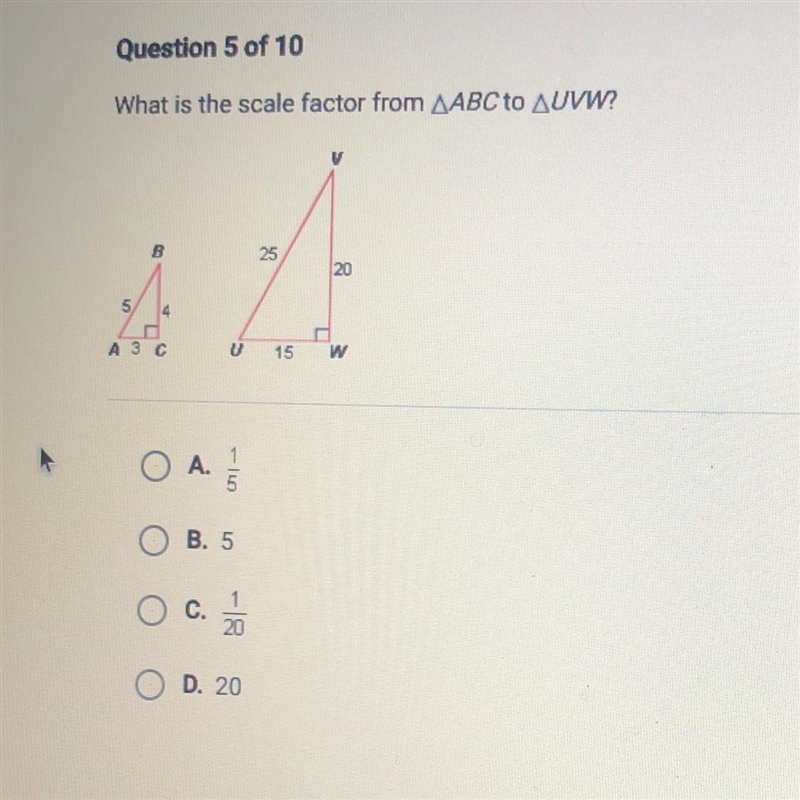 What is the scale factor from AABC to AUVW?-example-1