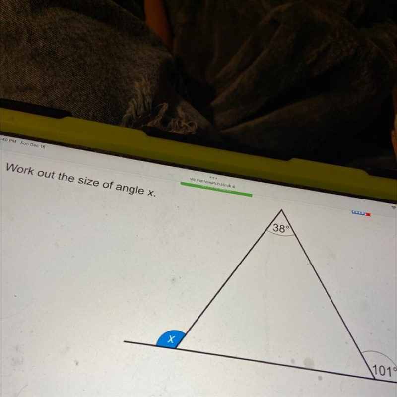 Work out the size of angle x. X 38° 101°-example-1