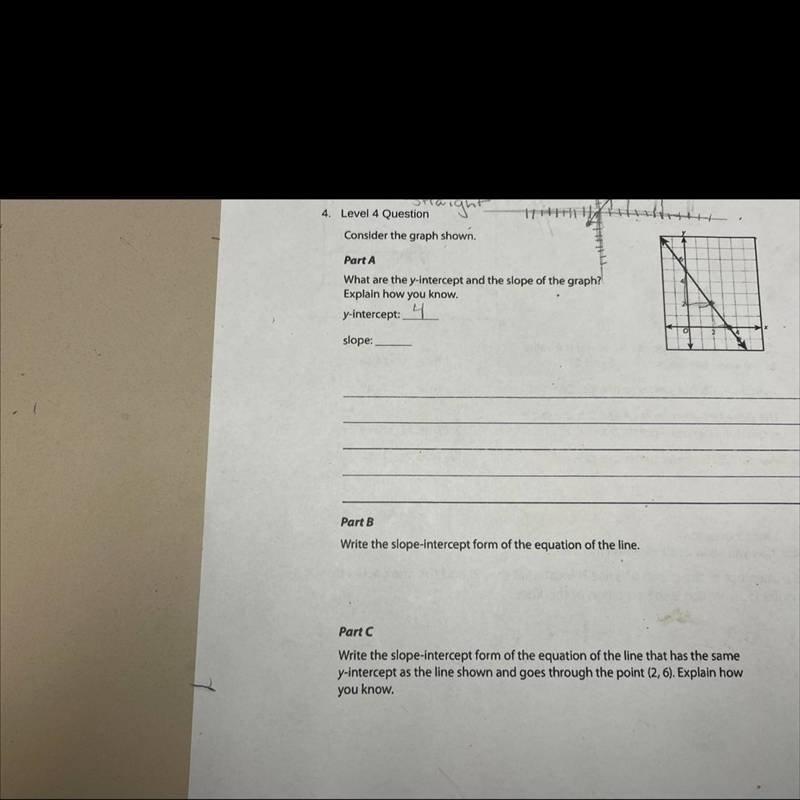 Pls help me. What are the y- intercept and the slope of the graph explain how you-example-1