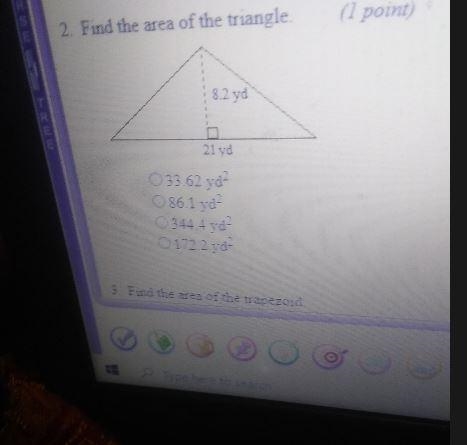 Find the area of the triangle 8.2 yd 21 yd-example-1