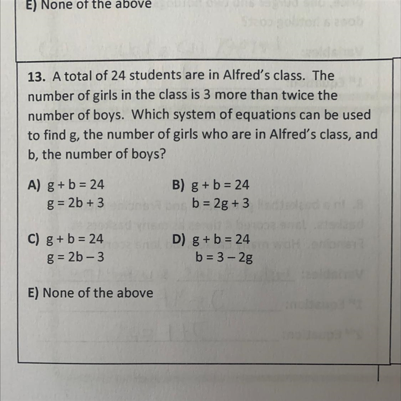 A total of 24 students are in Alfred's class. The number of girls in the class is-example-1