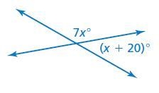 Tell whether the angles are adjacent or vertical. Then find the value of x. The angles-example-1