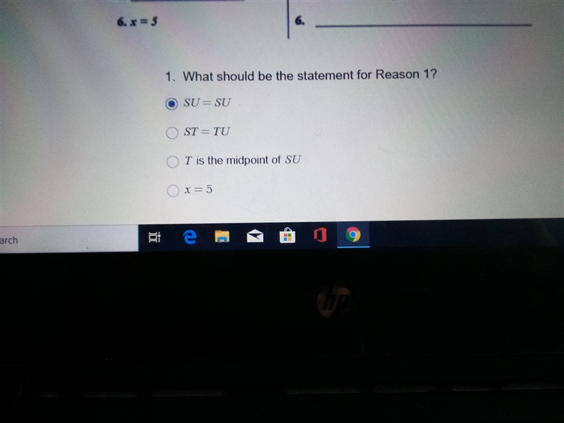 $ Given T is the midpoint of SU. Prove x = 5 3x + 20 STATEMENTS REASONS 1. 1. Given-example-2