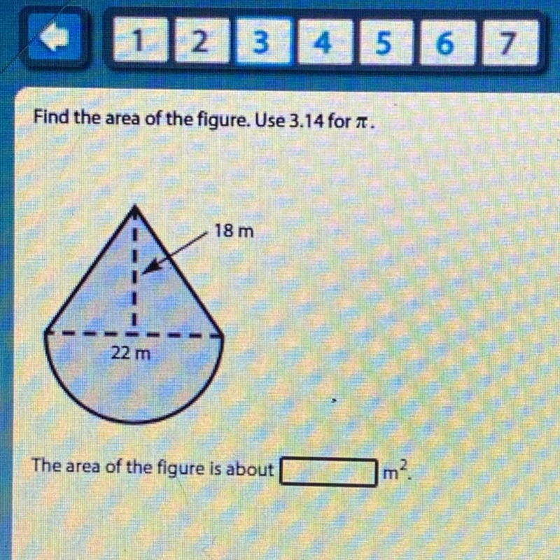 Find the area of the figure. Use 3.14for. 18 m 22m The area of the figure is about-example-1