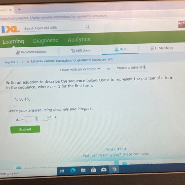 Answ Write an equation to describe the sequence below. Use n to represent the position-example-1