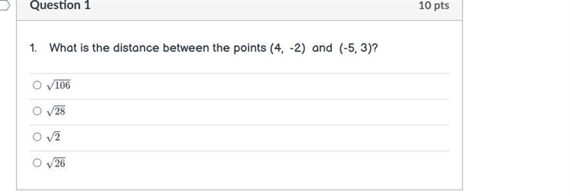 What is the distance between the points (4, -2) and (-5, 3)?-example-1